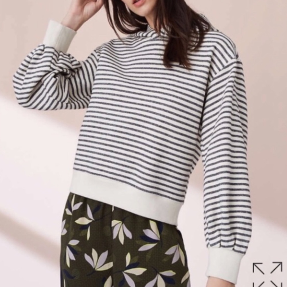 Lou & Grey Striped Balloon Sleeve‎ Hoodie Size M